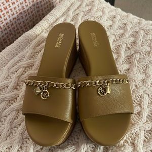 Michael Kors Tan Wedges with Gold Accents